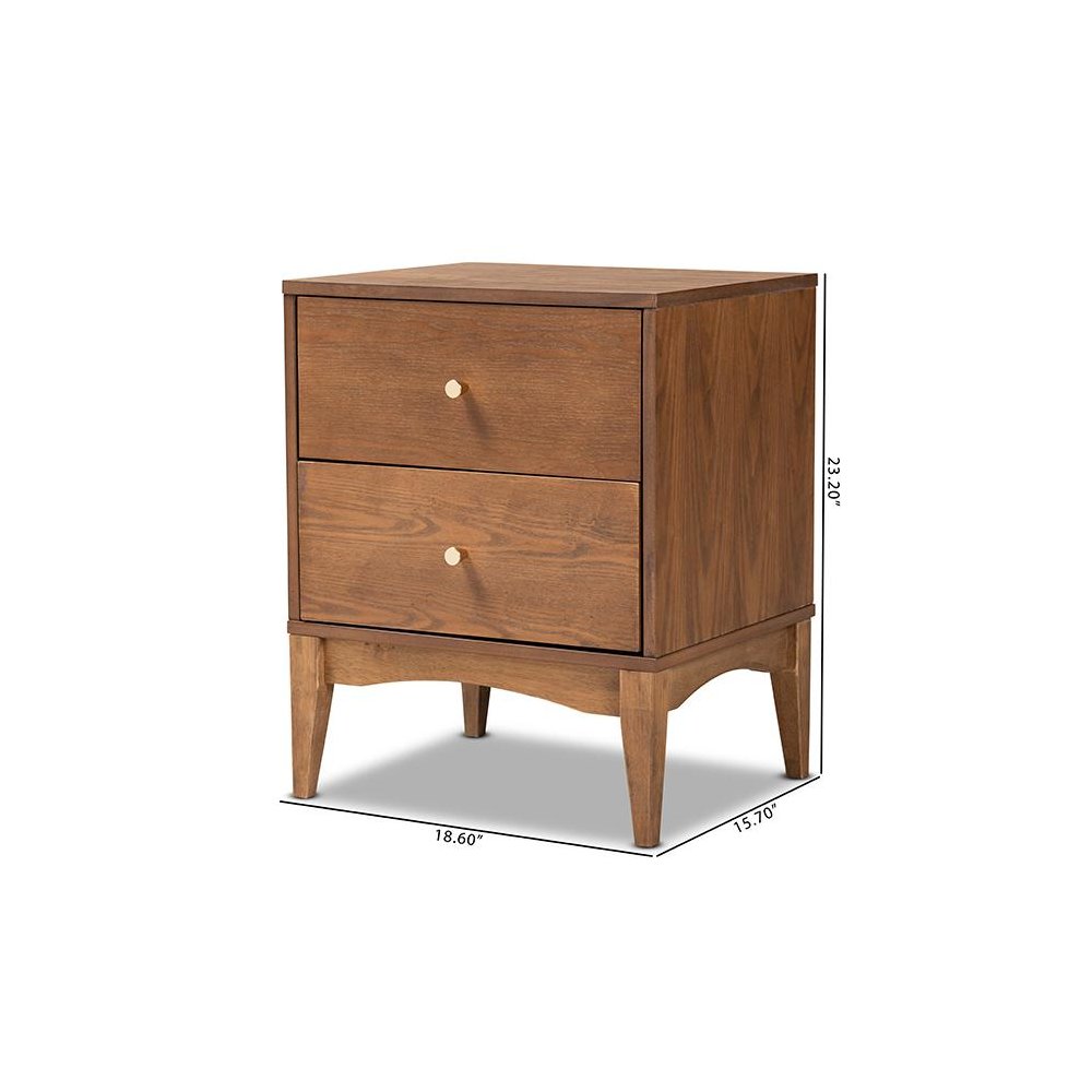 Landis Mid-Century Modern Ash Walnut Finished Wood 2-Drawer Nightstand. Picture 10
