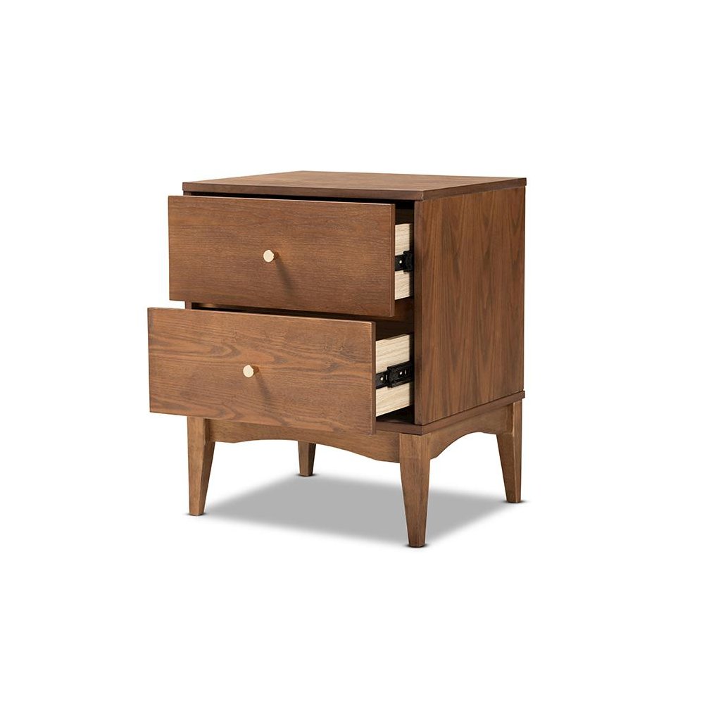 Landis Mid-Century Modern Ash Walnut Finished Wood 2-Drawer Nightstand. Picture 2