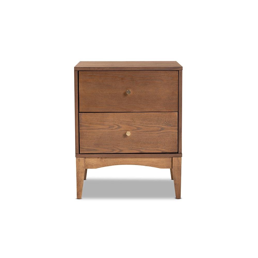 Landis Mid-Century Modern Ash Walnut Finished Wood 2-Drawer Nightstand. Picture 3