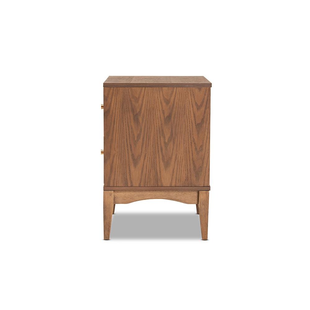 Landis Mid-Century Modern Ash Walnut Finished Wood 2-Drawer Nightstand. Picture 4