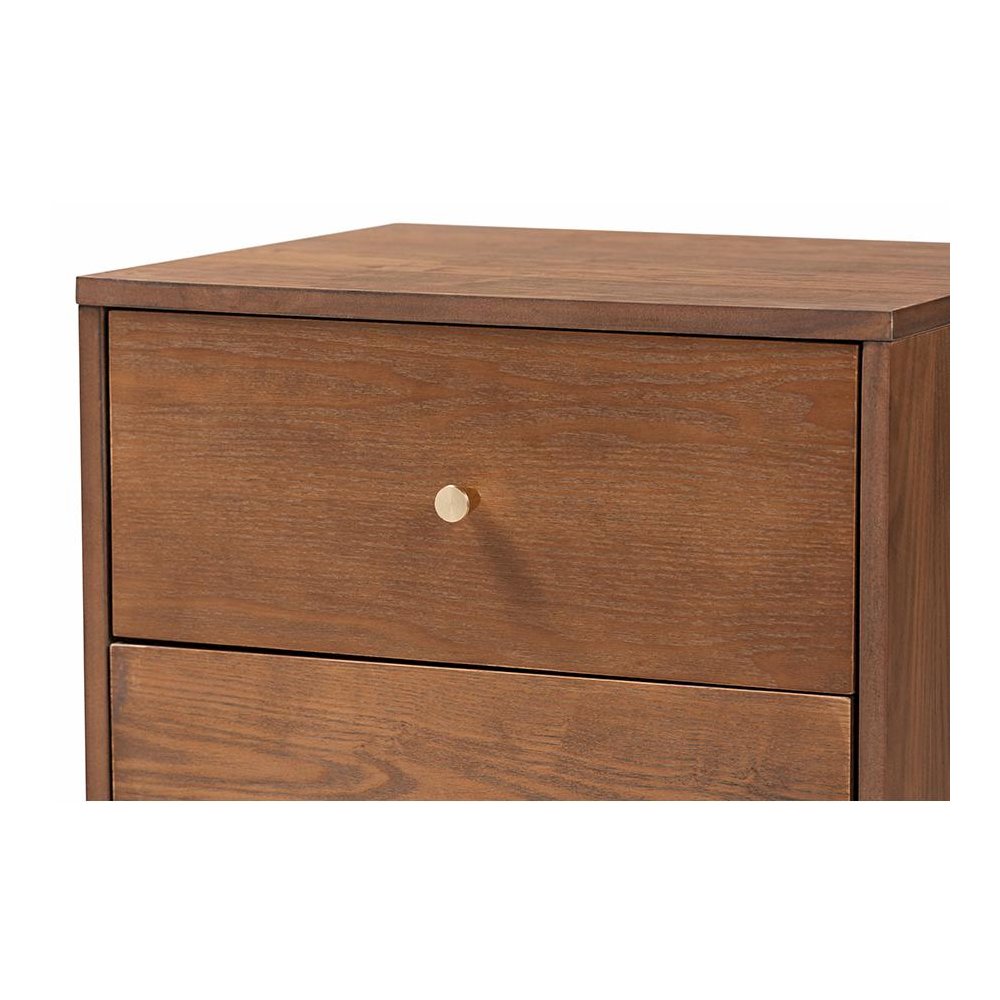 Landis Mid-Century Modern Ash Walnut Finished Wood 2-Drawer Nightstand. Picture 5