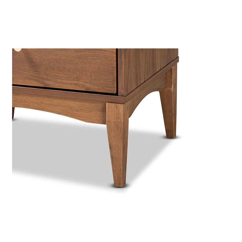 Landis Mid-Century Modern Ash Walnut Finished Wood 2-Drawer Nightstand. Picture 6