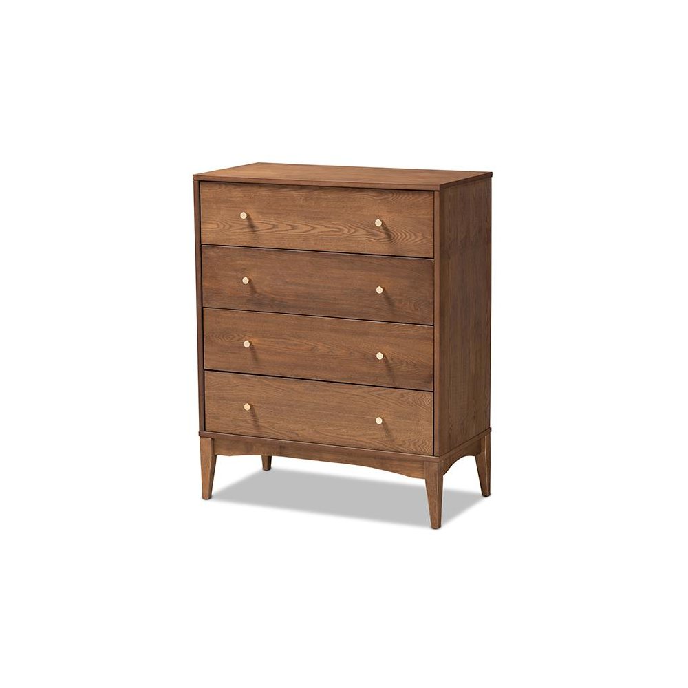 Baxton Studio Landis Mid-Century Modern Ash Walnut Finished Wood 4-Drawer Chest. Picture 1