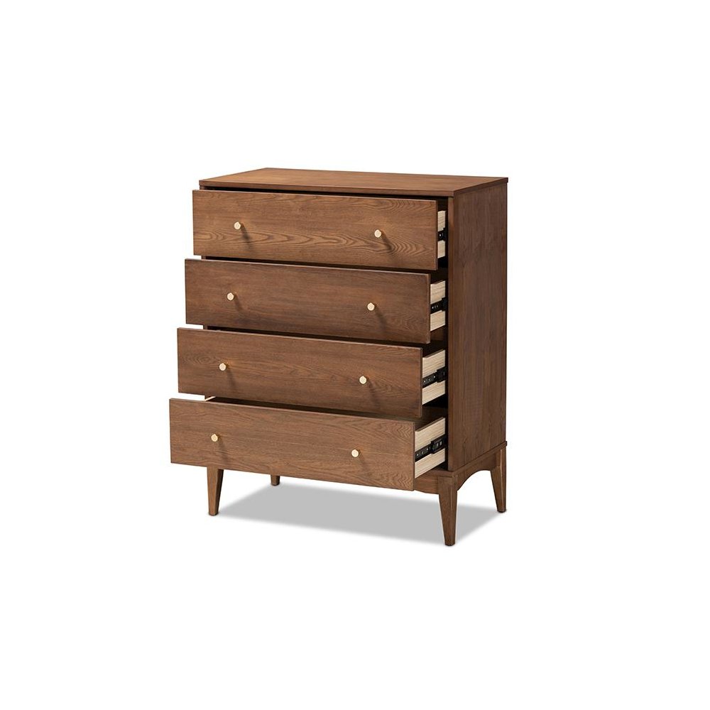 Baxton Studio Landis Mid-Century Modern Ash Walnut Finished Wood 4-Drawer Chest. Picture 2