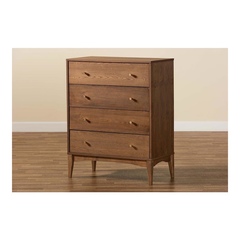 Baxton Studio Landis Mid-Century Modern Ash Walnut Finished Wood 4-Drawer Chest. Picture 9