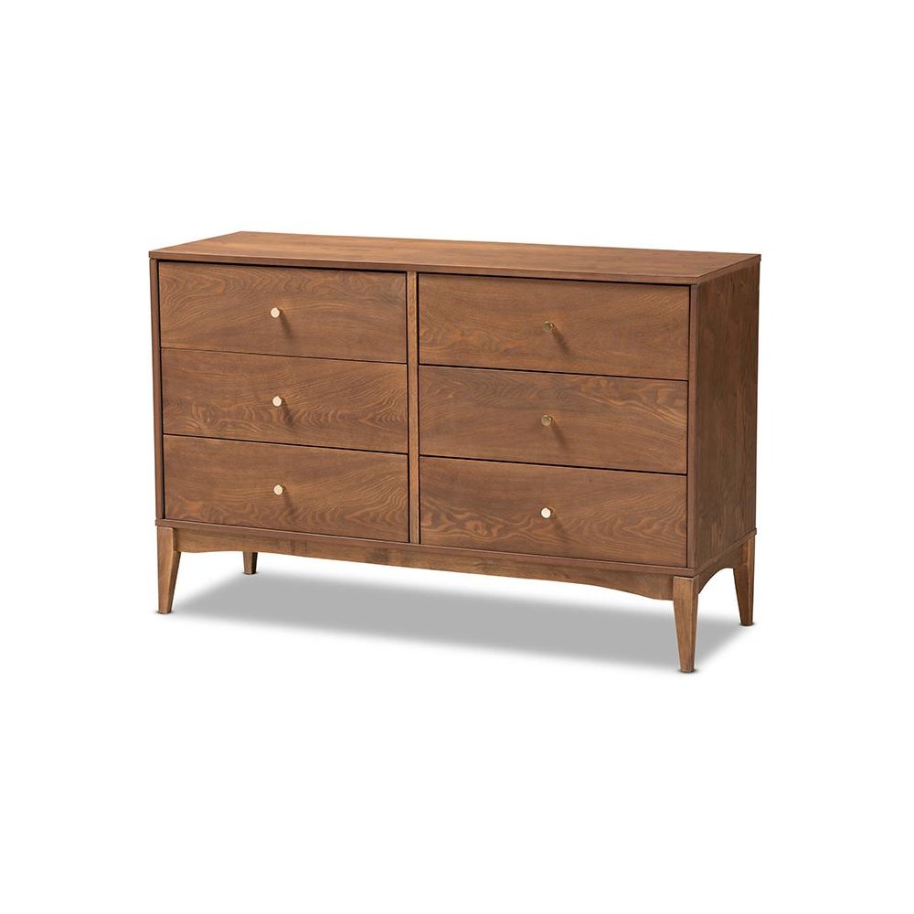 Landis Mid-Century Modern Ash Walnut Finished Wood 6-Drawer Dresser. Picture 1