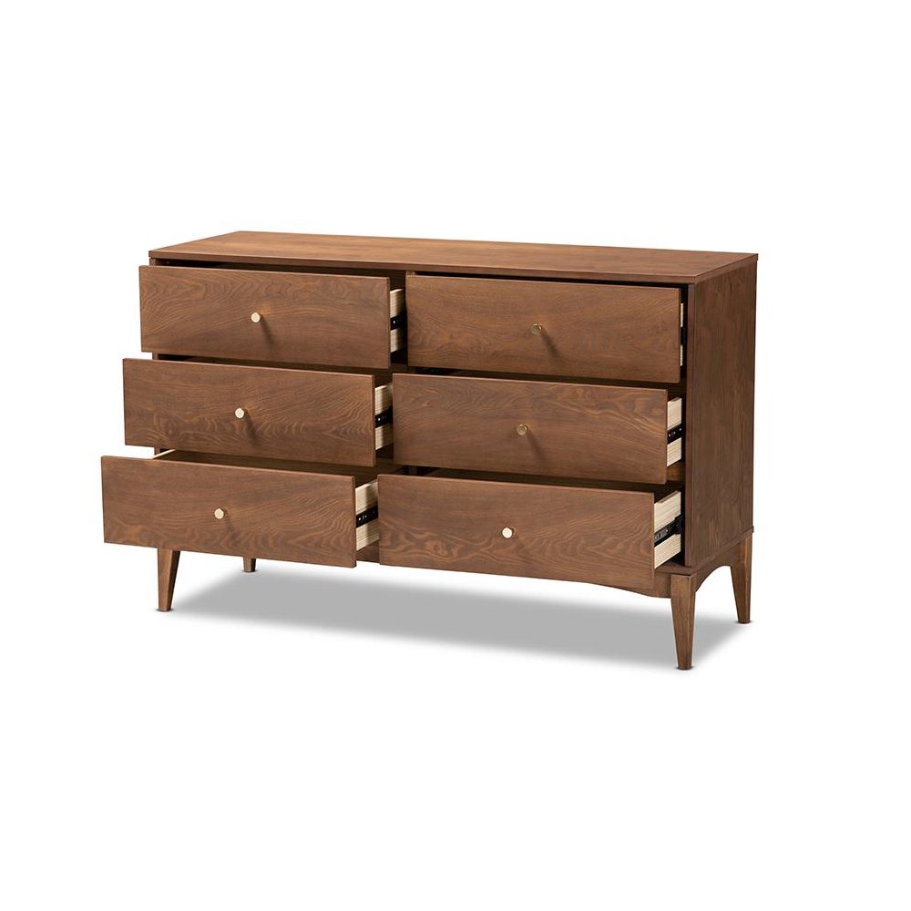 Landis Mid-Century Modern Ash Walnut Finished Wood 6-Drawer Dresser. Picture 2