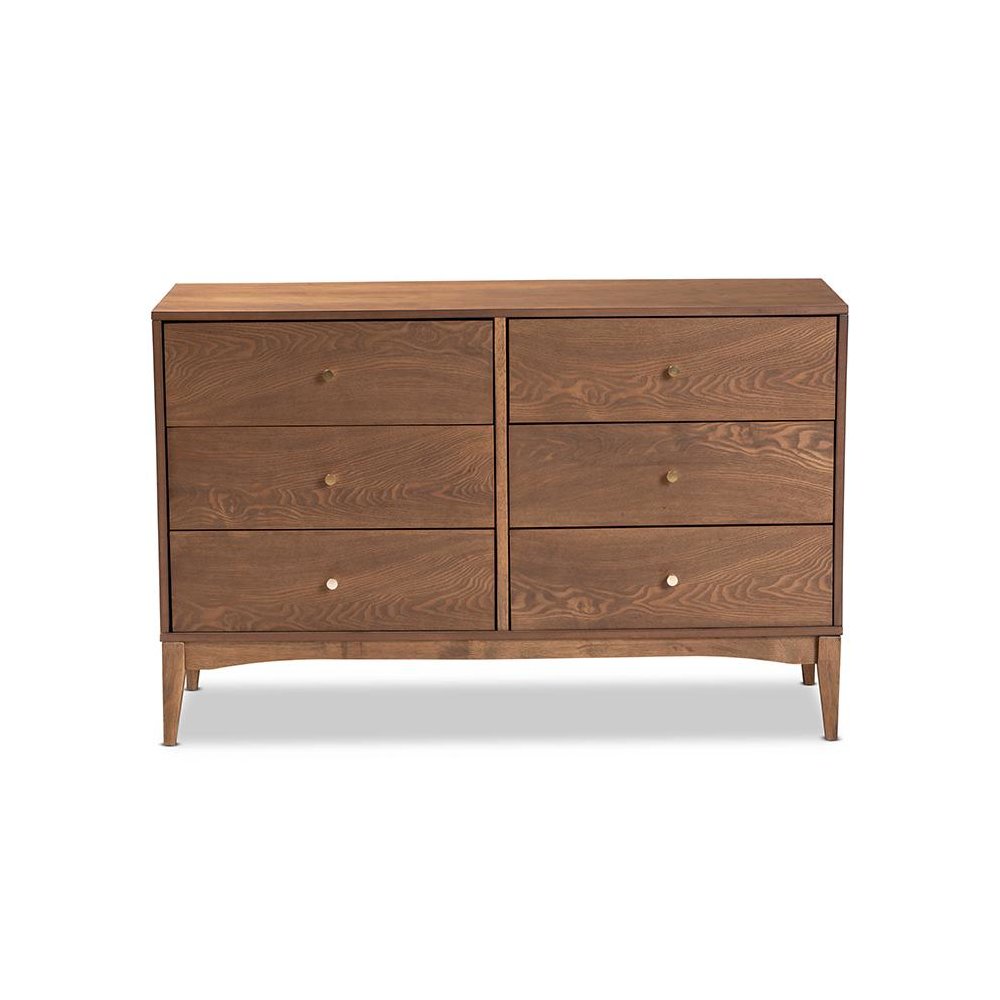 Landis Mid-Century Modern Ash Walnut Finished Wood 6-Drawer Dresser. Picture 3