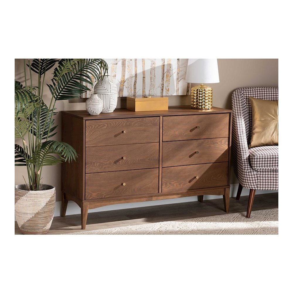 Landis Mid-Century Modern Ash Walnut Finished Wood 6-Drawer Dresser. Picture 8
