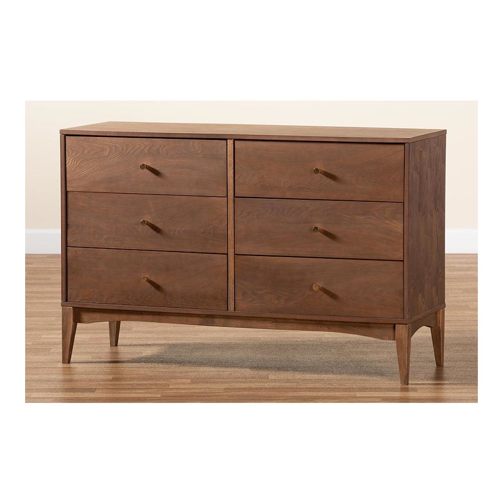 Landis Mid-Century Modern Ash Walnut Finished Wood 6-Drawer Dresser. Picture 9