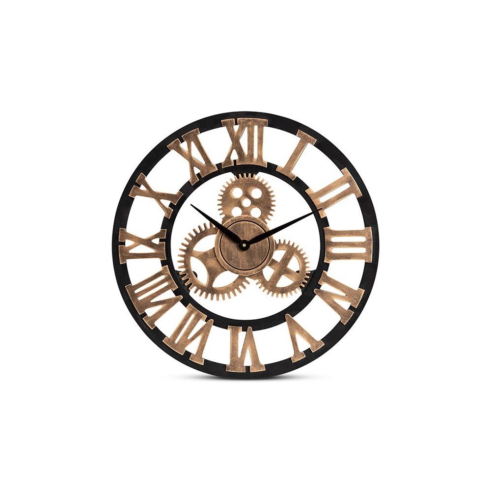 Black and Distressed Brown Finished Wood Wall Clock. Picture 1