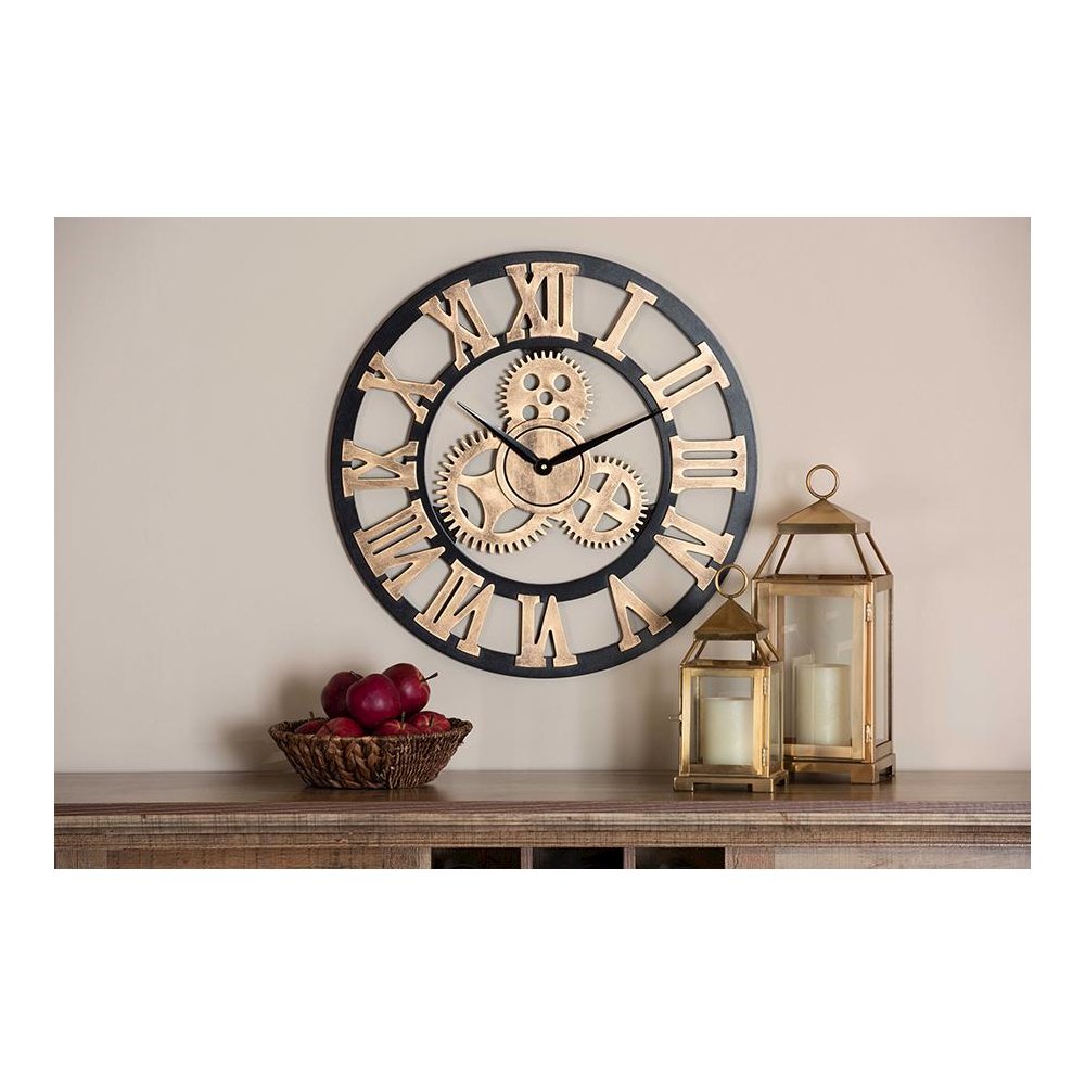 Black and Distressed Brown Finished Wood Wall Clock. Picture 2