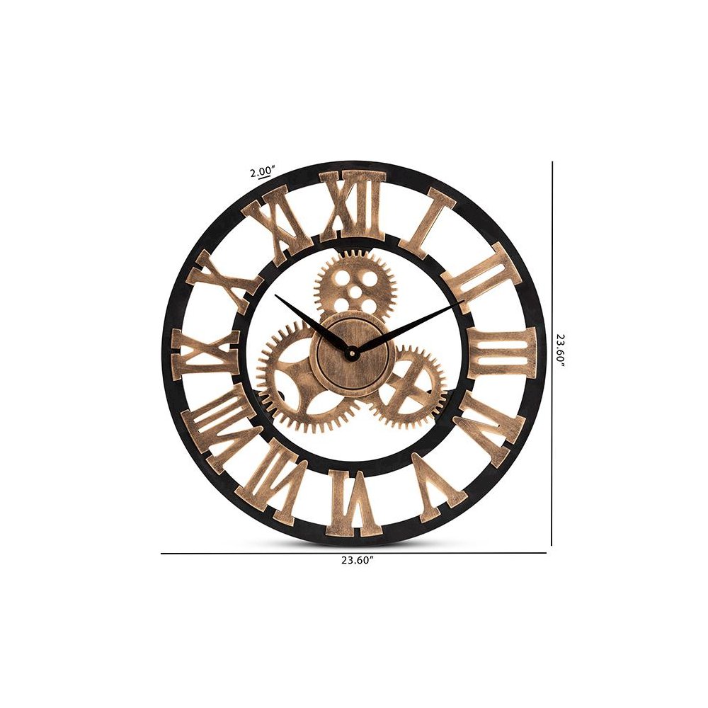 Black and Distressed Brown Finished Wood Wall Clock. Picture 3