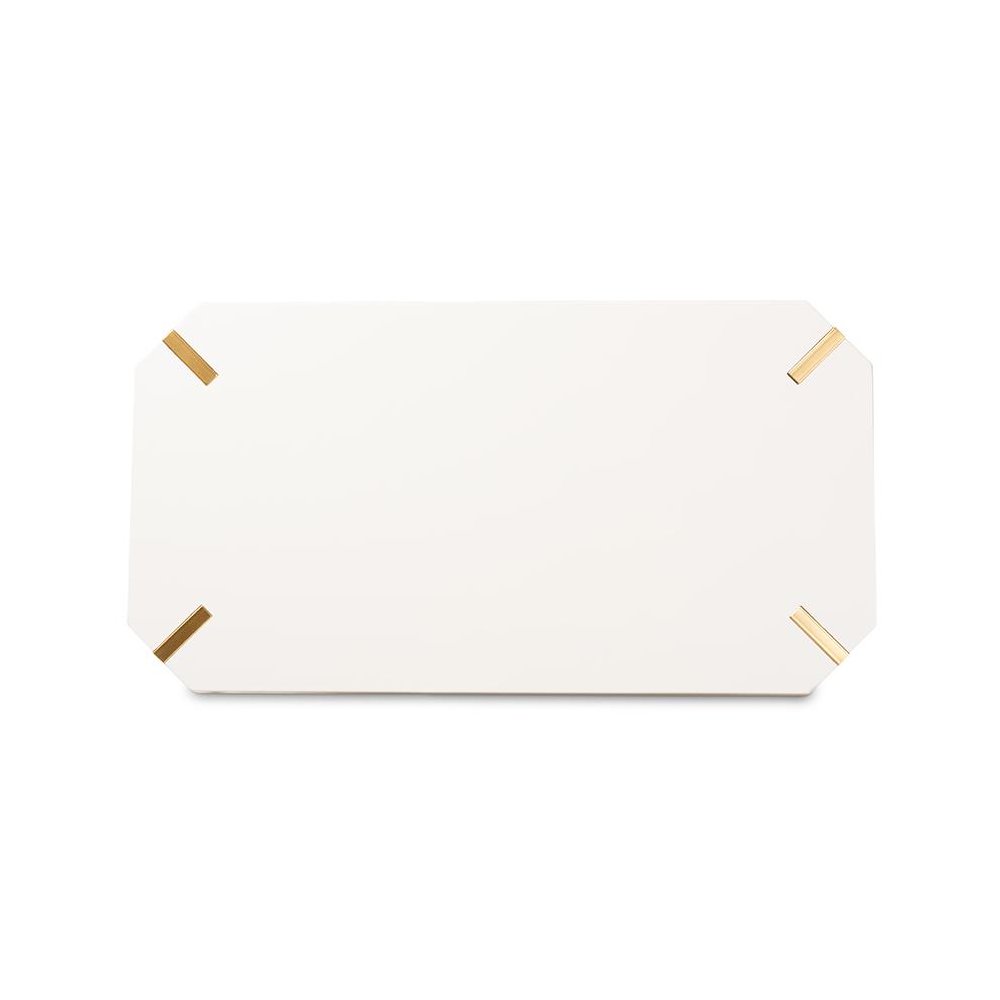Glam and Luxe Brushed Gold Metal and White Finished Wood Coffee Table. Picture 4