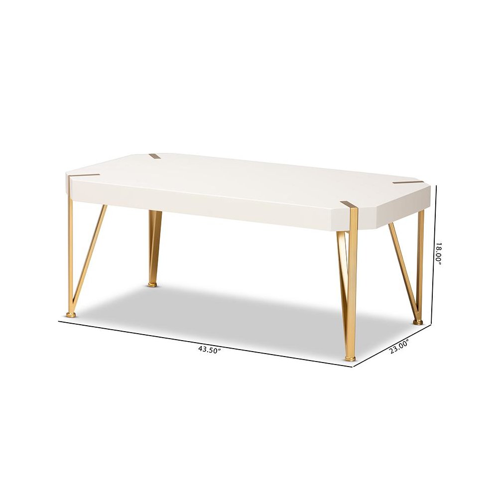 Glam and Luxe Brushed Gold Metal and White Finished Wood Coffee Table. Picture 8