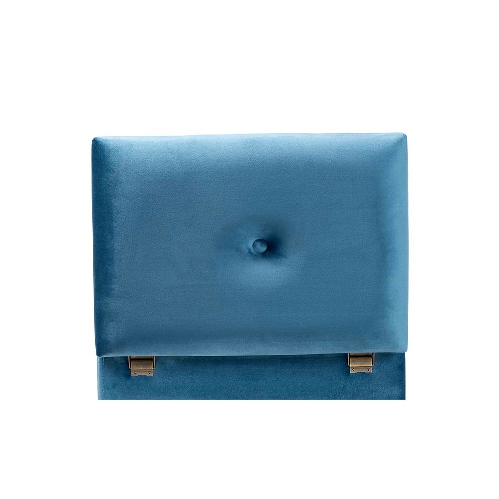 Sky Blue Velvet Fabric Upholstered and Oak Brown Finished Wood Storage Ottoman. Picture 6