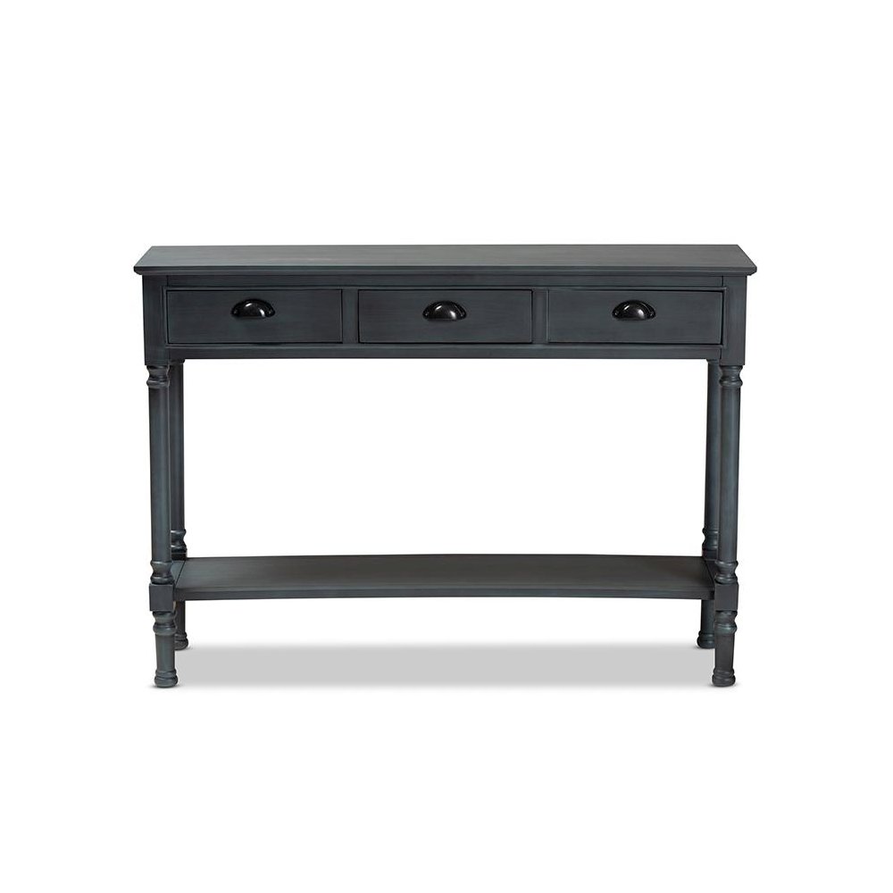 Garvey French Provincial Dark Blue Gray Wood 3-Drawer Entryway Console Table. Picture 3