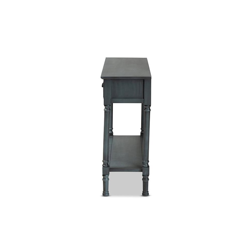 Garvey French Provincial Dark Blue Gray Wood 3-Drawer Entryway Console Table. Picture 4