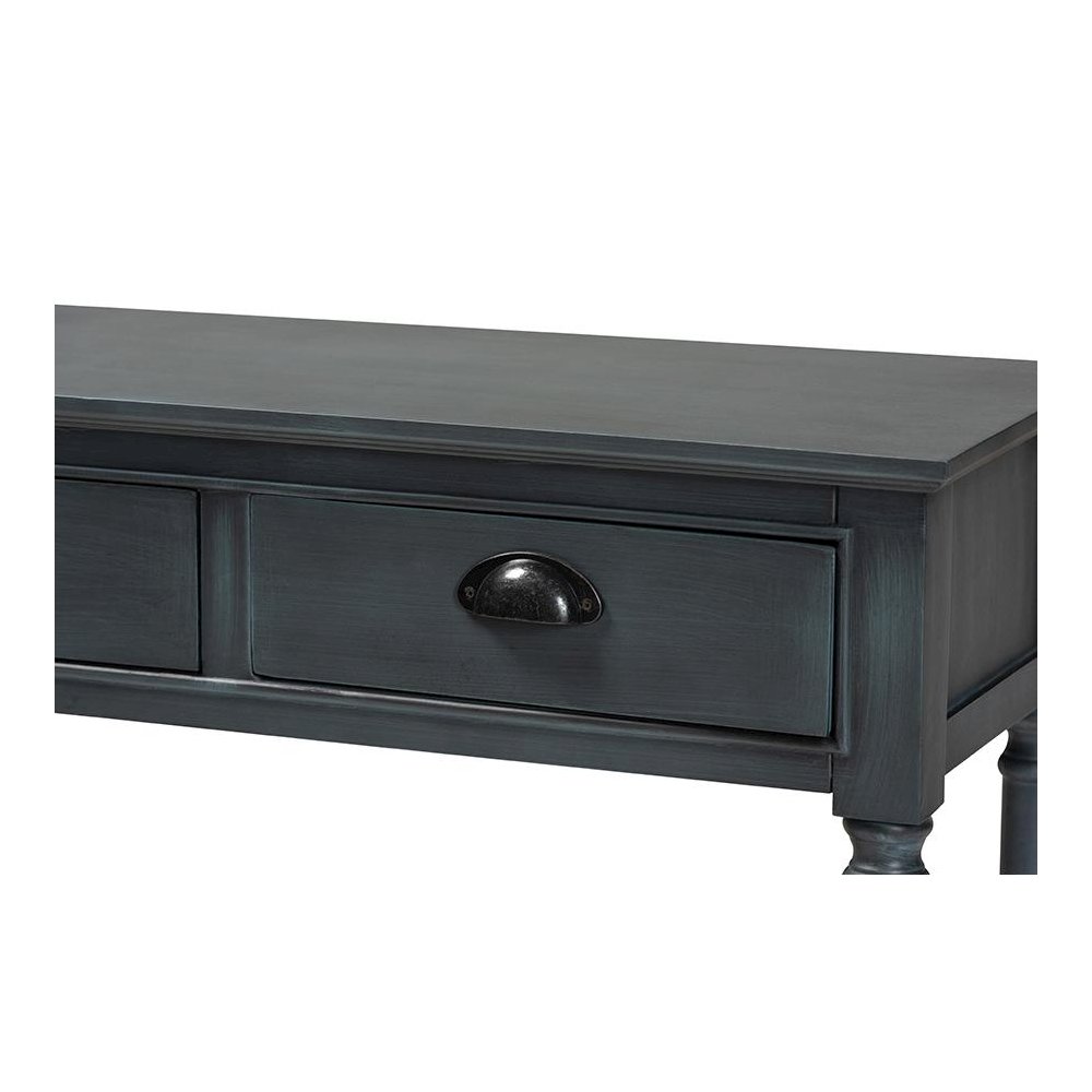 Garvey French Provincial Dark Blue Gray Wood 3-Drawer Entryway Console Table. Picture 5