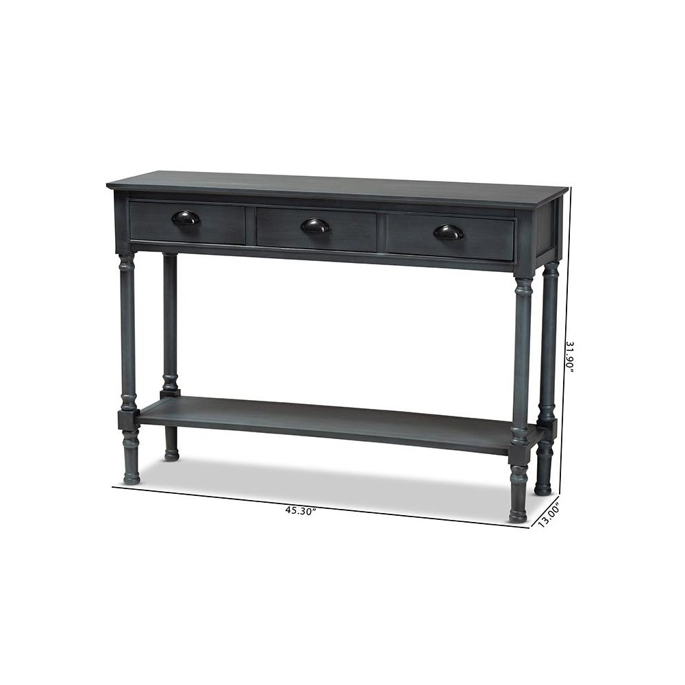 Garvey French Provincial Dark Blue Gray Wood 3-Drawer Entryway Console Table. Picture 9