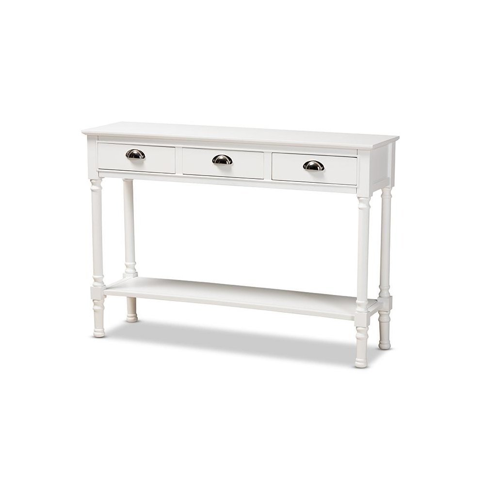Garvey French Provincial White Finished Wood 3-Drawer Entryway Console Table. Picture 1