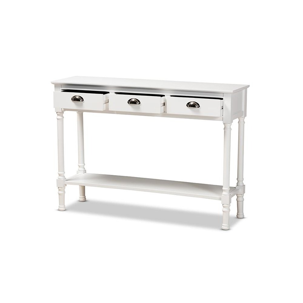 Garvey French Provincial White Finished Wood 3-Drawer Entryway Console Table. Picture 2