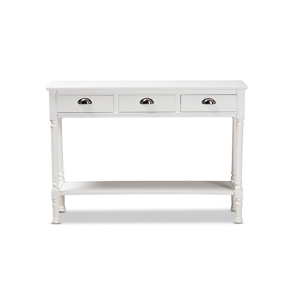 Garvey French Provincial White Finished Wood 3-Drawer Entryway Console Table. Picture 3