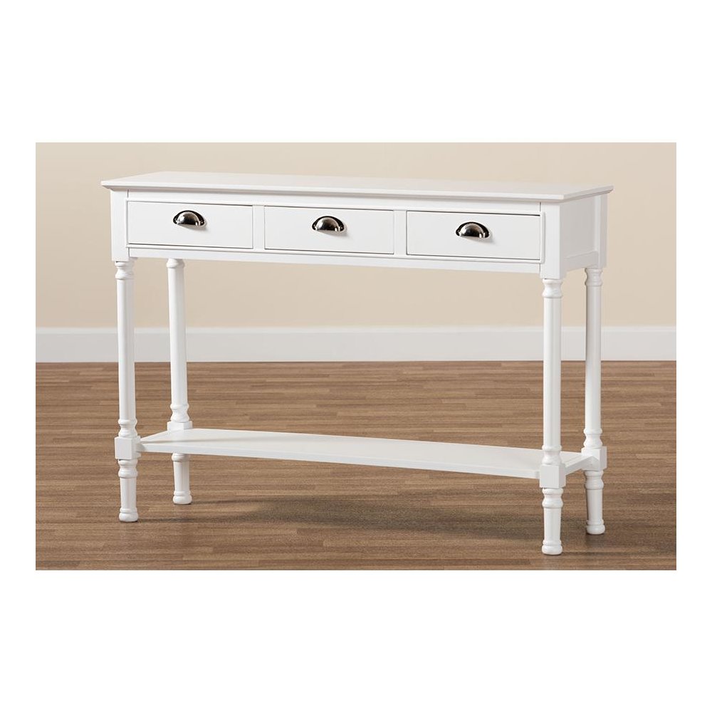 Garvey French Provincial White Finished Wood 3-Drawer Entryway Console Table. Picture 8