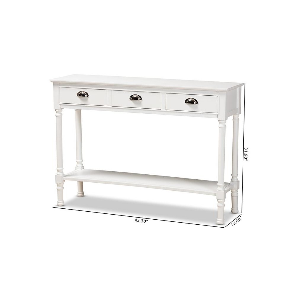 Garvey French Provincial White Finished Wood 3-Drawer Entryway Console Table. Picture 9