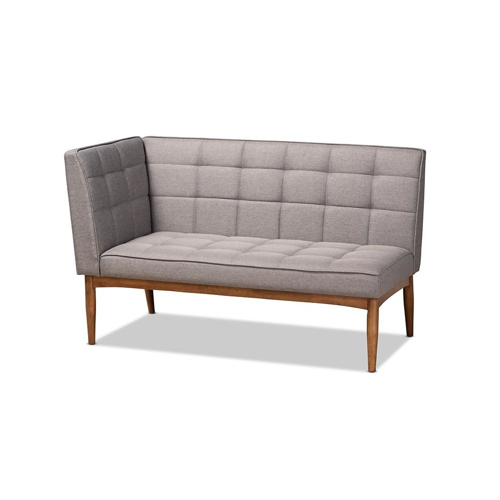 Grey Fabric Upholstered and Walnut Brown Finished Wood 3-Piece Dining Nook Set. Picture 3
