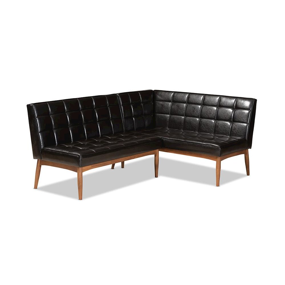 Leather Upholstered Walnut Brown Finished Wood 2-Piece Dining Nook Banquette Set. Picture 1
