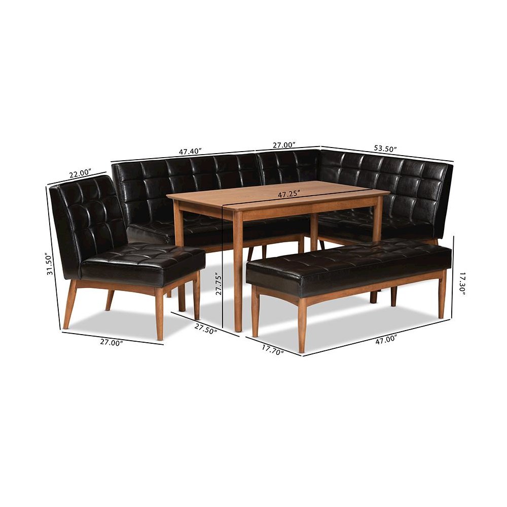 Leather Upholstered and Walnut Brown Finished Wood 5-Piece Dining Nook Set. Picture 12