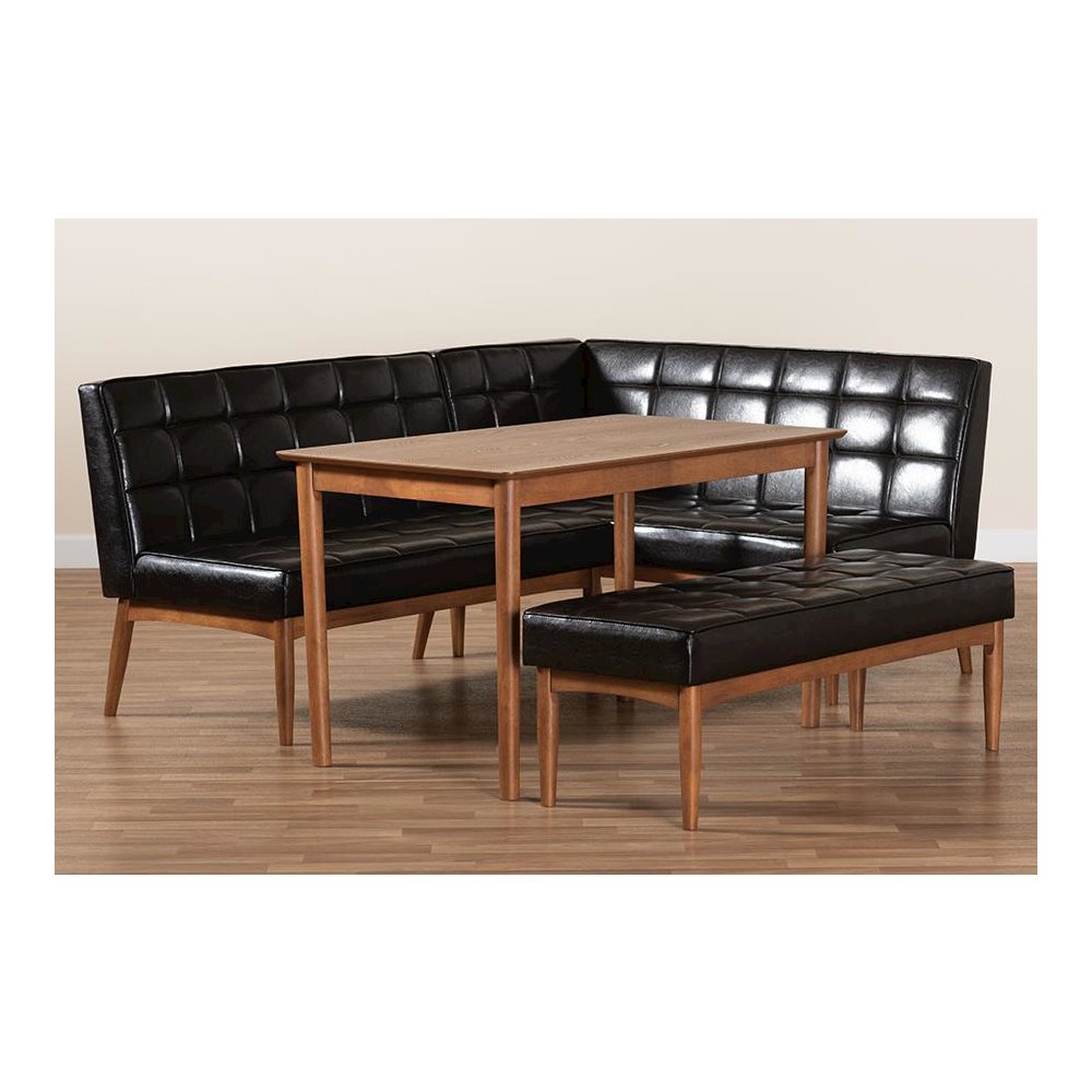 Leather Upholstered and Walnut Brown Finished Wood 4-Piece Dining Nook Set. Picture 10