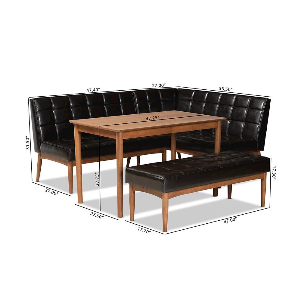 Leather Upholstered and Walnut Brown Finished Wood 4-Piece Dining Nook Set. Picture 11