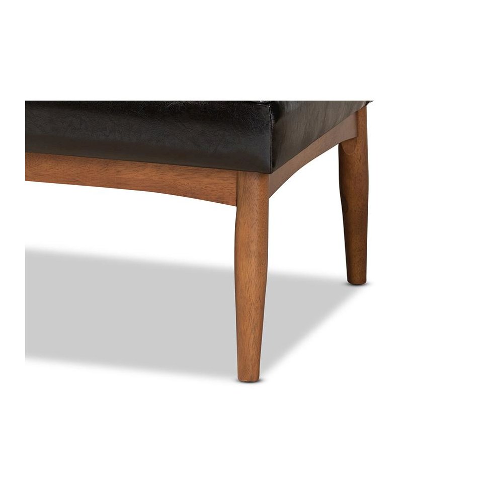 Leather Upholstered Walnut Brown Finished Wood 2-Piece Dining Nook Banquette Set. Picture 5