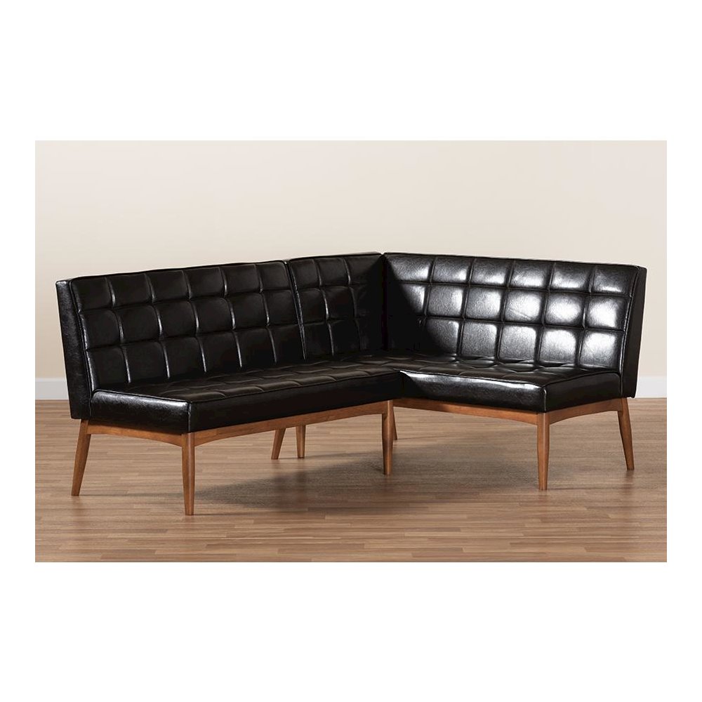 Leather Upholstered Walnut Brown Finished Wood 2-Piece Dining Nook Banquette Set. Picture 7