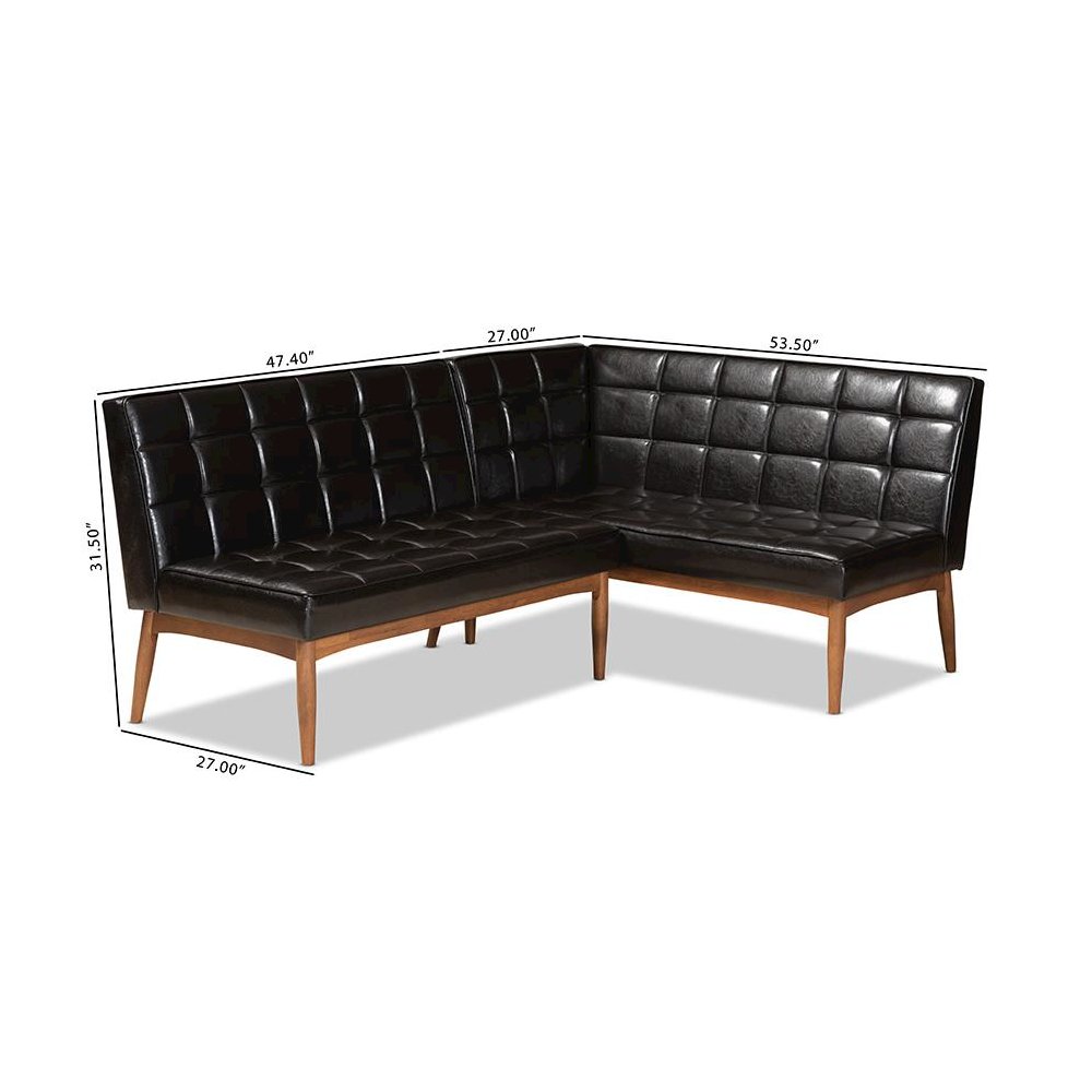 Leather Upholstered Walnut Brown Finished Wood 2-Piece Dining Nook Banquette Set. Picture 8