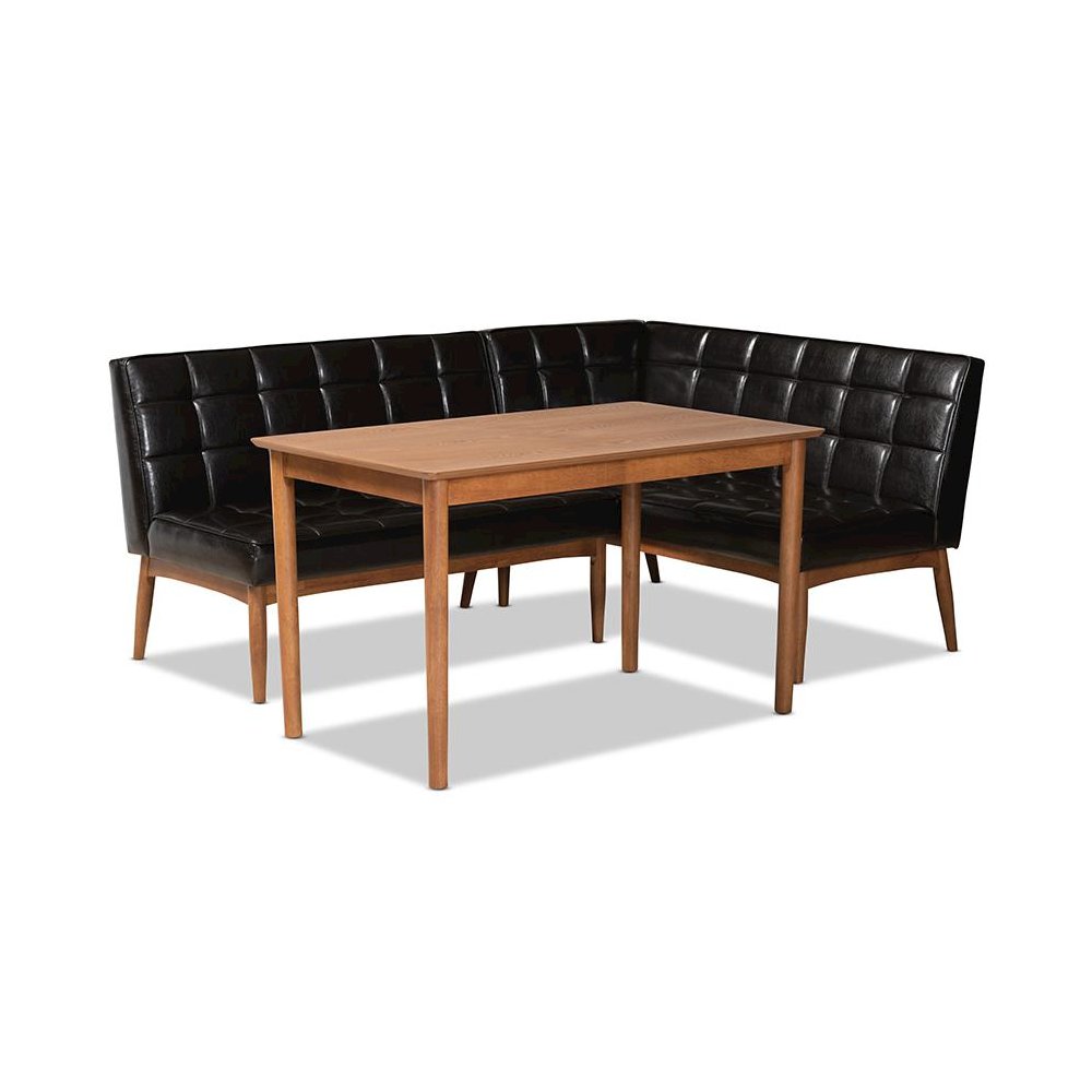 Leather Upholstered and Walnut Brown Finished Wood 3-Piece Dining Nook Set. Picture 1