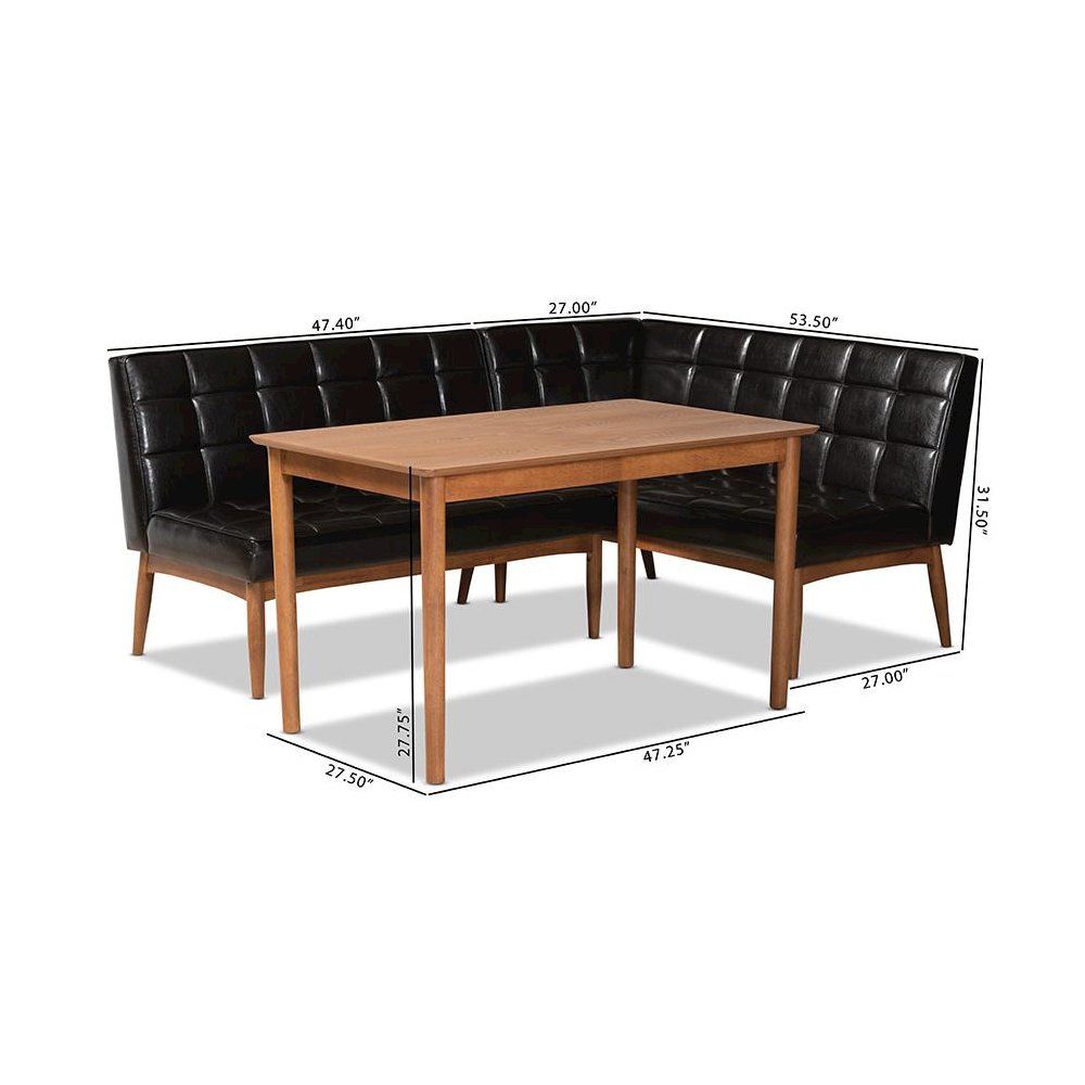 Leather Upholstered and Walnut Brown Finished Wood 3-Piece Dining Nook Set. Picture 10
