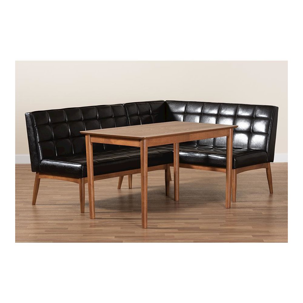 Leather Upholstered and Walnut Brown Finished Wood 3-Piece Dining Nook Set. Picture 9