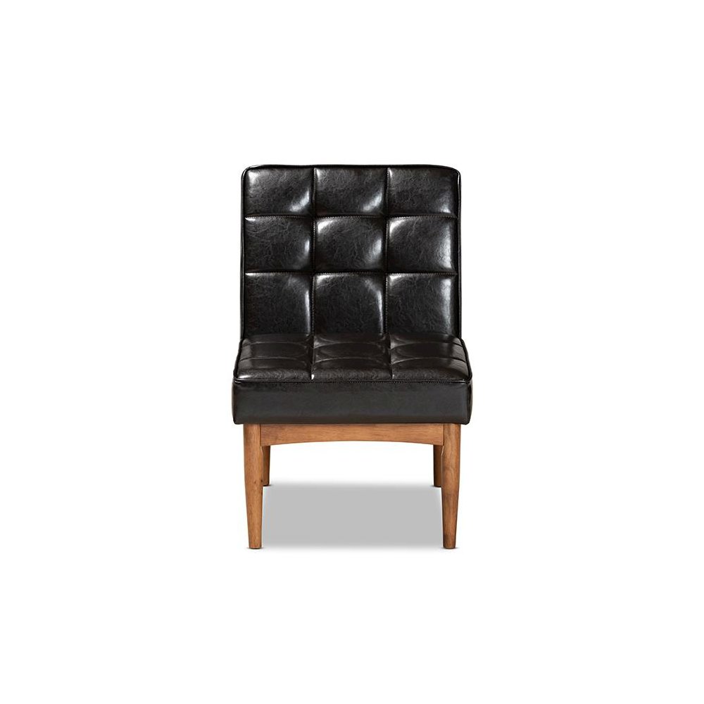 Leather Upholstered and Walnut Brown Finished Wood Dining Chair. Picture 2