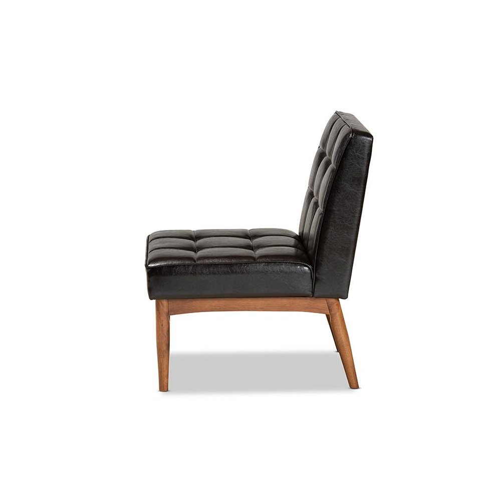 Leather Upholstered and Walnut Brown Finished Wood Dining Chair. Picture 3