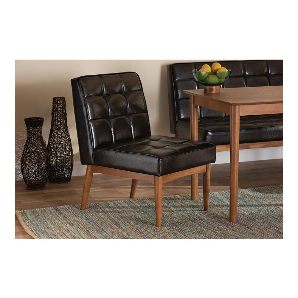 Leather Upholstered and Walnut Brown Finished Wood Dining Chair. Picture 7
