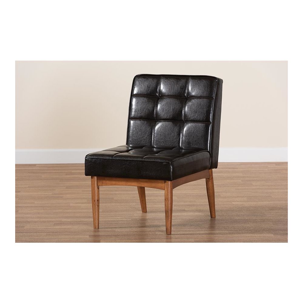 Leather Upholstered and Walnut Brown Finished Wood Dining Chair. Picture 8