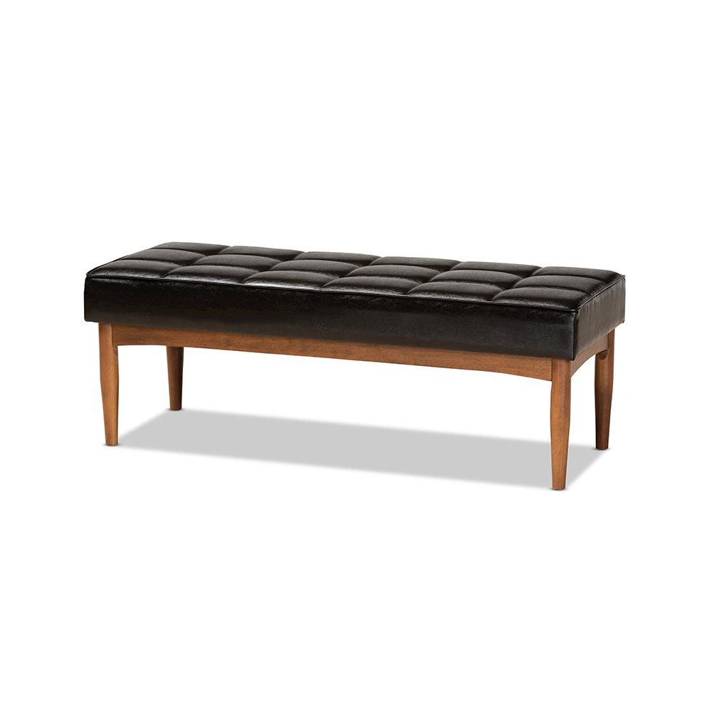 Leather Upholstered and Walnut Brown Finished Wood Dining Bench. Picture 1