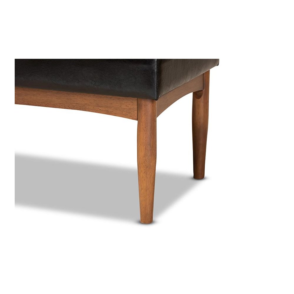 Leather Upholstered and Walnut Brown Finished Wood Dining Bench. Picture 5