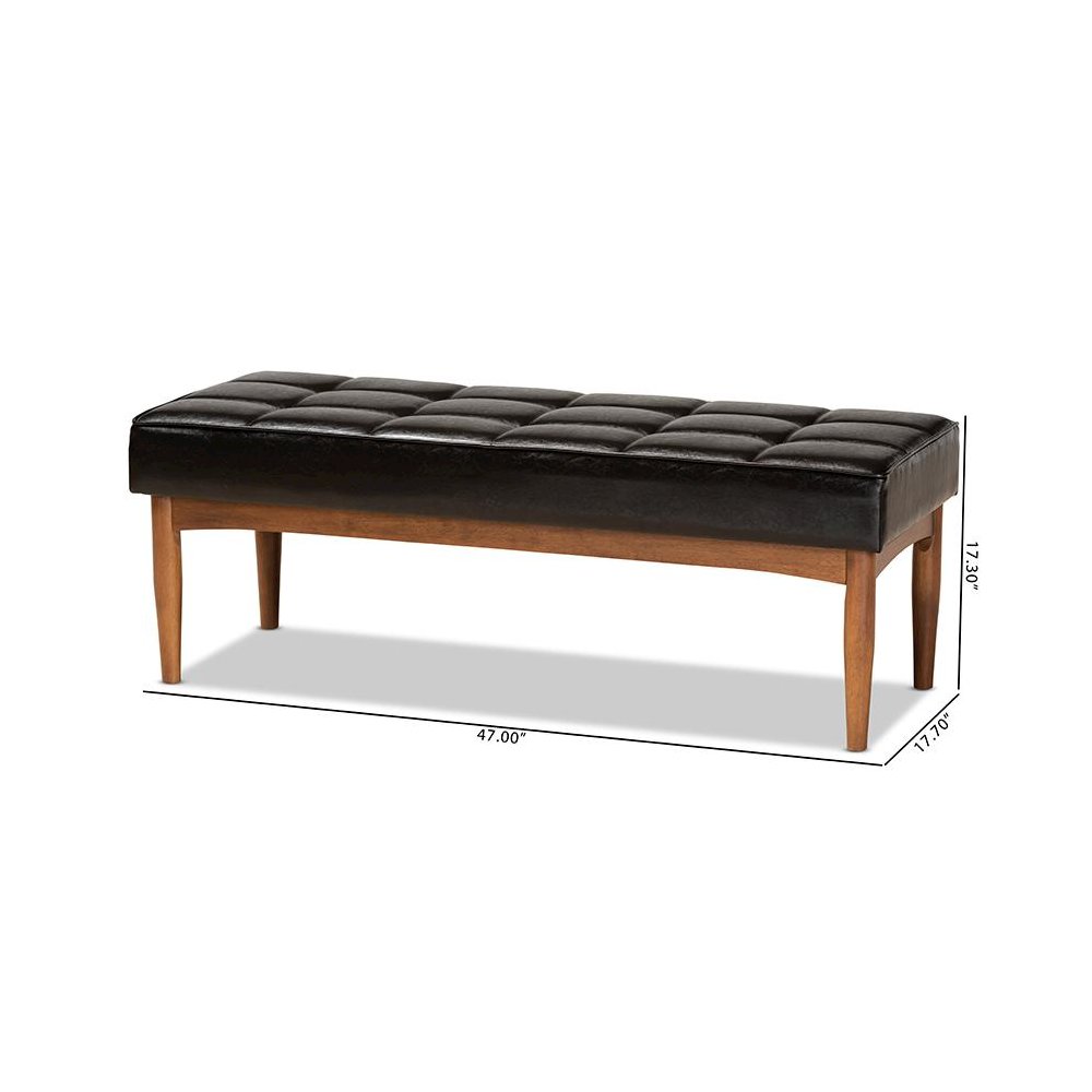 Leather Upholstered and Walnut Brown Finished Wood Dining Bench. Picture 8