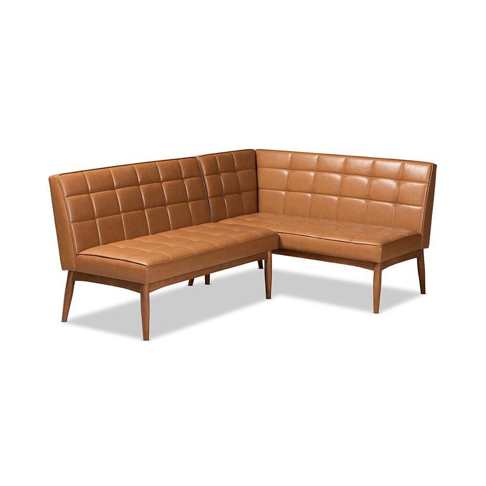Upholstered and Walnut Brown Finished Wood 2-Piece Dining Nook Banquette Set. Picture 1