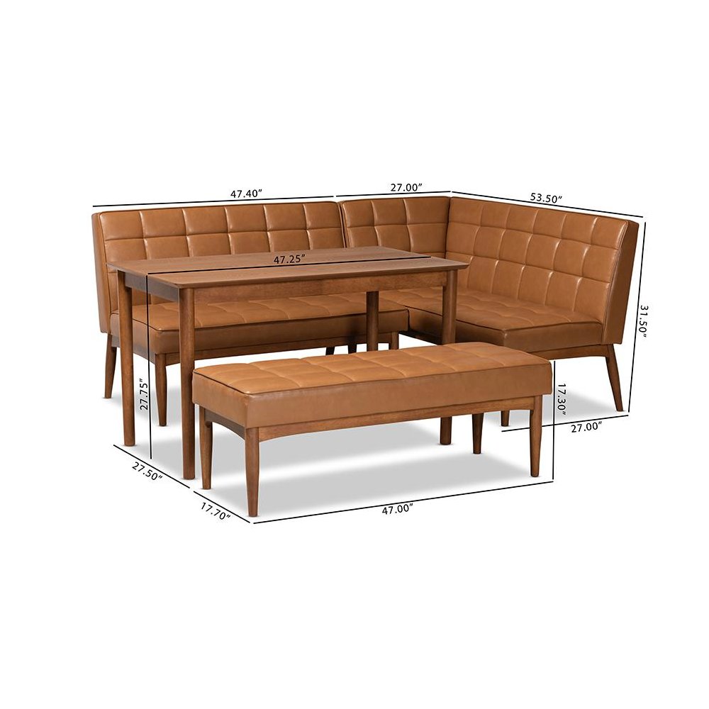 Leather Upholstered and Walnut Brown Finished Wood 4-Piece Dining Nook Set. Picture 11