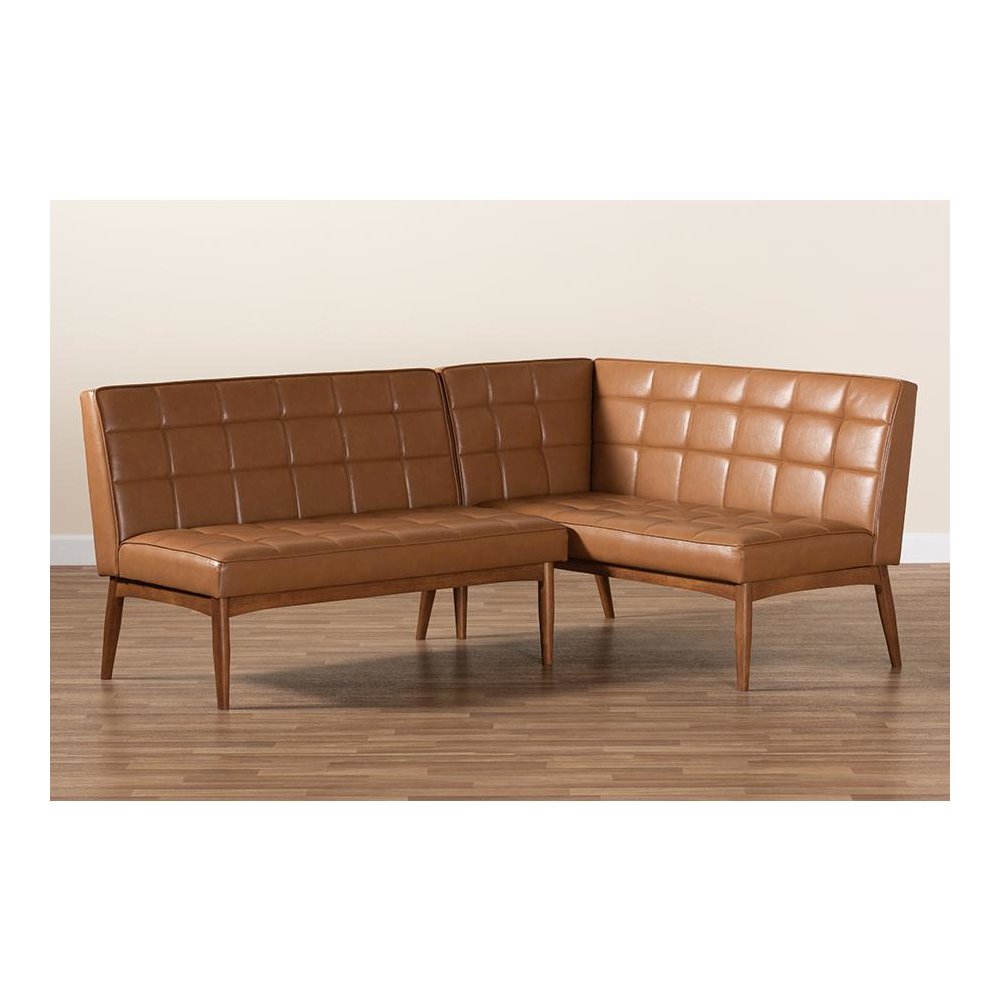 Upholstered and Walnut Brown Finished Wood 2-Piece Dining Nook Banquette Set. Picture 7